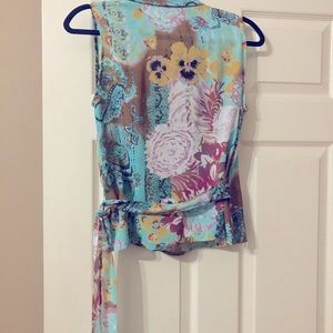 Multi colored wrap sleeveless top